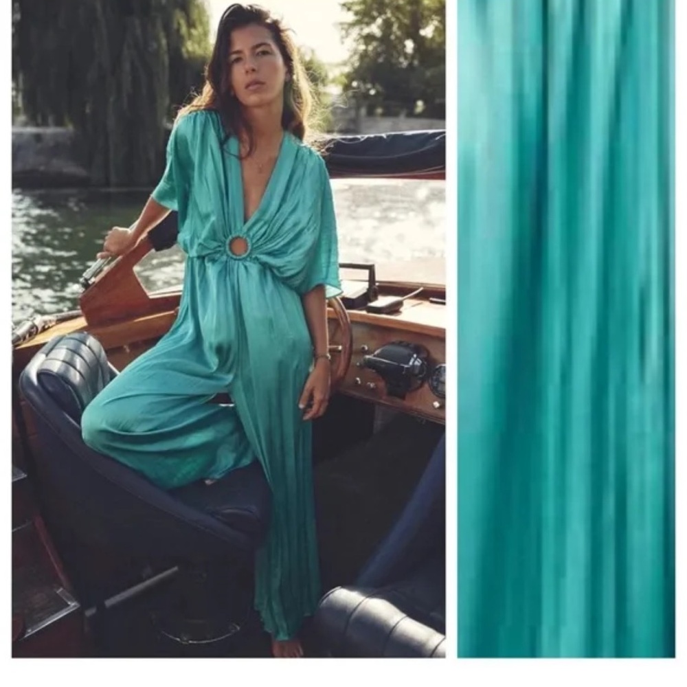 RARE Zara silk teal jumpsuit size xs